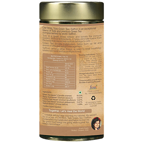 Organic Wellness Tulsi Green Tea & Saffron - Relieves Stress, Antioxidant Rich, 100 g Tin 