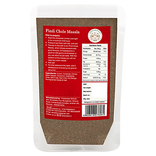 Senseful Pindi Chole Masala - Dark Coloured, Spice Blend, No Preservatives & Colours, 100 g Pouch 