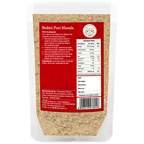 Senseful Bedmi Puri Masala - Hand Pounded, Spice Blend, No Preservatives & Colours, 100 g Pouch 