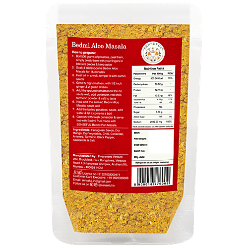 Senseful Bedmi Aloo Masala - Hand Pounded, Spice Blend, No Preservatives & Colours, 100 g Pouch