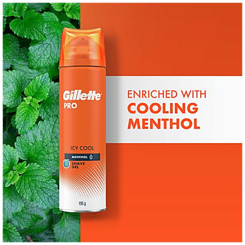 Gillette Pro Icy Cool Shave Gel - Menthol, Smooth & Refreshing, For Sensitive Skin, 195 g Bottle