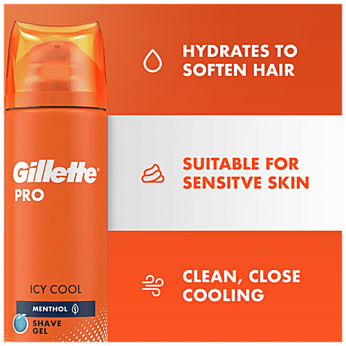 Gillette Pro Icy Cool Shave Gel - Menthol, Smooth & Refreshing, For Sensitive Skin, 195 g Bottle