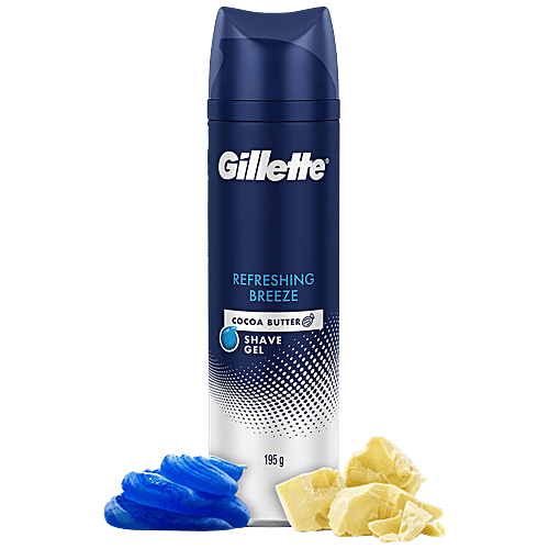 Gillette Refreshing Breeze Shave Gel - Cocoa Butter, Soothes, Hydrates & Protects Skin, 195 g Bottle 