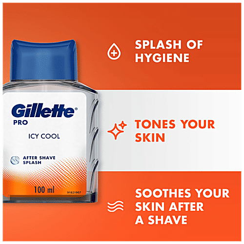 Gillette Pro After Shave Splash - Icy Cool, Soothes & Tone Skin, Provides Relief, Fresh Fragrance, 100 ml