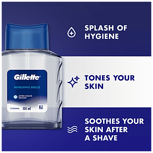 Gillette After Shave Splash - Refreshing Breeze, Long-lasting Fragrance, Tones The Skin, 100 ml  