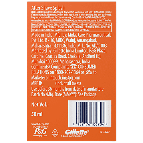 Gillette Pro - After Shave Splash, Icy Cool, Long-lasting Fragrance, Tone Your Skin, 50 ml  