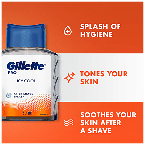Gillette Pro - After Shave Splash, Icy Cool, Long-lasting Fragrance, Tone Your Skin, 50 ml  
