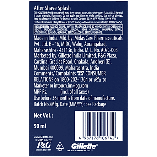Gillette After Shave Splash - Refreshing Breeze, Long-lasting Fragrance, Tone Your Skin, 50 ml  