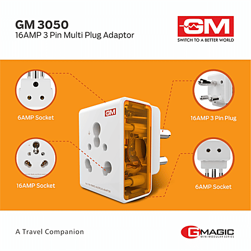 Buy GM 3 Pin MultiPlug Adaptor Polycarbonate, 3050, 16 AMP Online at