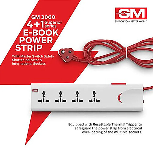 GM 4+1 E Book Power Strip - Polycarbonate, 3060, 2 mtr, 1 pc