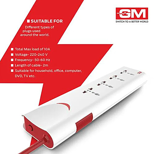 GM 4+1 E Book Power Strip - Polycarbonate, 3060, 2 mtr, 1 pc