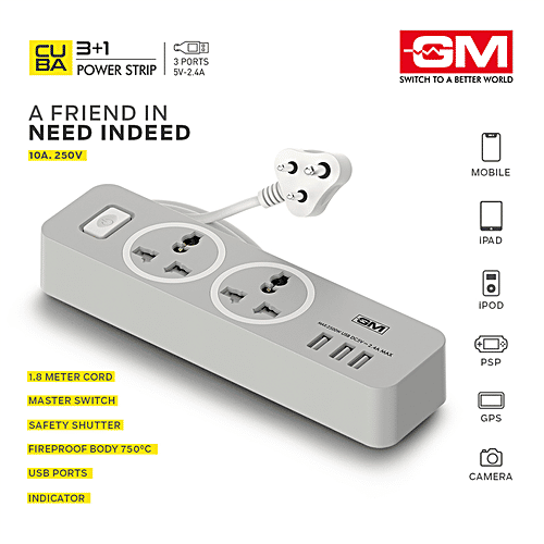 Buy GM Cuba Power Strip Polycarbonate, 3262, 1.8 mtr, 5 V Online at