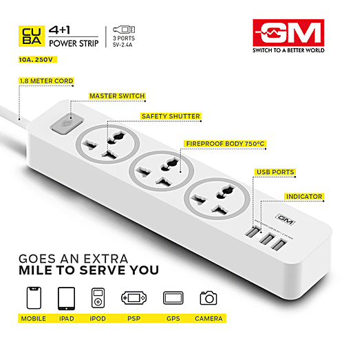 Buy GM Cuba 4+1 Power Strip With Master Switch 3261 Suitable For All