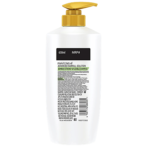 Pantene Bamboo Shampoo - Strong & Flexible, Advanced Hair Fall Solution, Protects Against Damages, 650 ml Bottle