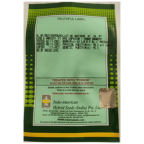 Indo American Hybrid Seeds (India) Pvt. Ltd. Capsicum Seeds - Bharath, Hybrid, High Yield, For Farms, Kitchen Garden, 1 pc 25 Seeds 