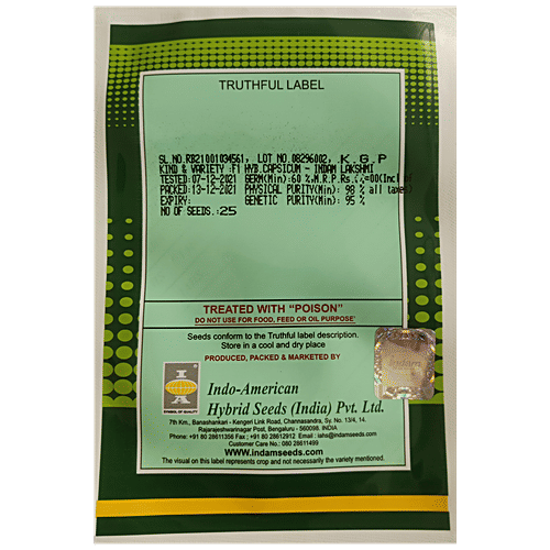 Indo American Hybrid Seeds (India) Pvt. Ltd. Capsicum Seeds - Indam Lakshmi Hybrid, High Yield, For Farms, Kitchen Garden, 1 pc 25 Seeds 