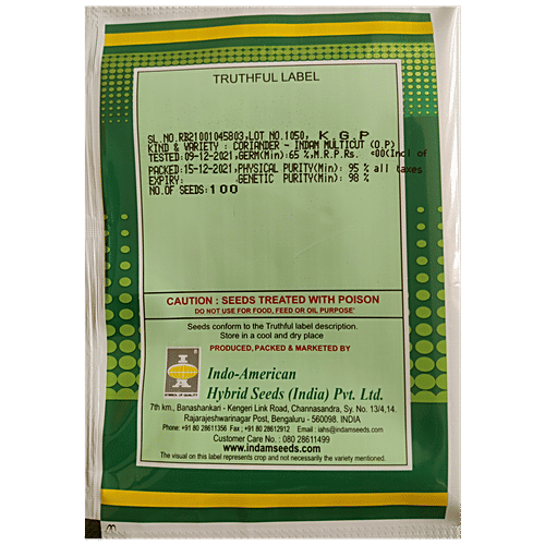 Indo American Hybrid Seeds (India) Pvt. Ltd. Coriander Seeds - Indam Multi Cut OP, High Yield, For Farms, Kitchen Garden, 1 pc 100 Seeds 
