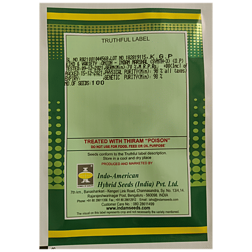 Indo American Hybrid Seeds (India) Pvt. Ltd. Onion Seeds -  Indam Marshal Synth-3 OP, High Yield, For Farms, Kitchen Garden, 1 pc 100 Seeds 
