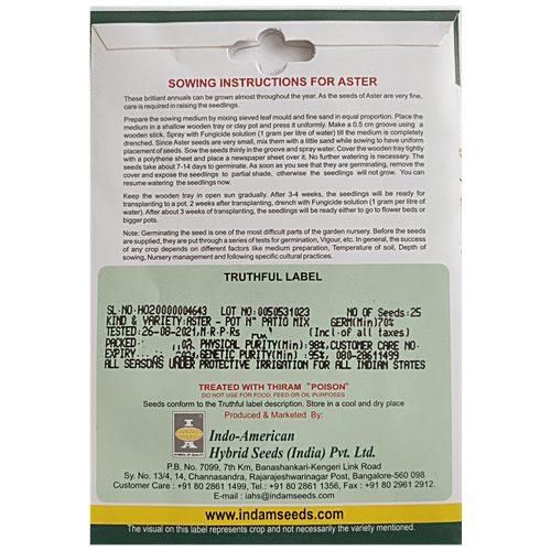 Indo American Hybrid Seeds (India) Pvt. Ltd. Aster Pot "n" Patio Mixed Seeds - Flowering Plant, High Yield, For Gardening Use, 1 pc 25 Seeds 