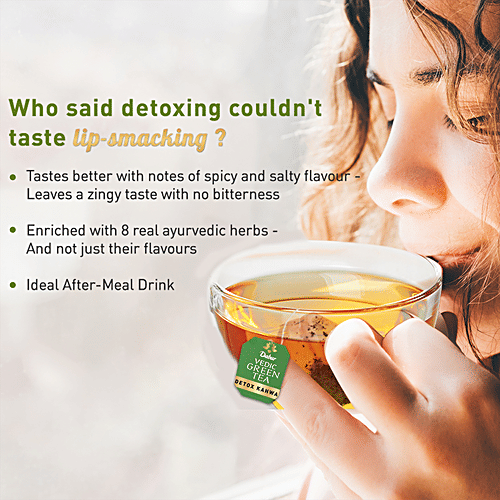 Dabur Vedic Green Tea - Detox Kahwa, 8 Real Ayurvedic Herbs & Rock Salt, Improves Digestion, 62.5 g (25 Tea Bags x 2.5 g Each) Zingy, Spicy Taste