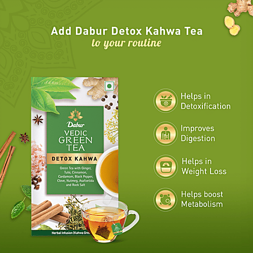 Buy Dabur Vedic Green Tea Detox Kahwa, 8 Real Ayurvedic Herbs & Rock