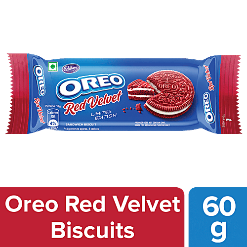 Cadbury Oreo Red Velvet Sandwich Biscuit - Limited Edition, Yummy Treat, 60 g  