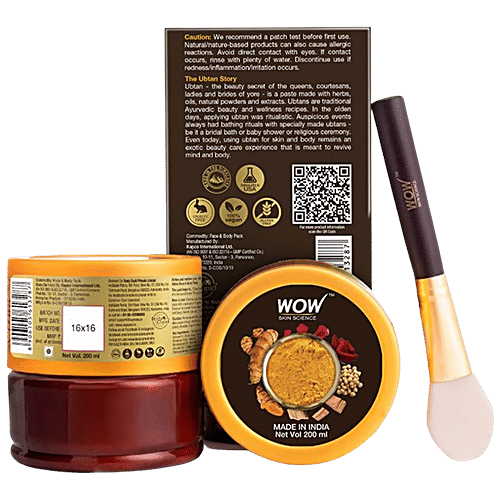 Wow Skin Science Ubtan Face & Body Pack - Helps To Tone, Refine Pores, Revive Dull Skin, 200 ml  