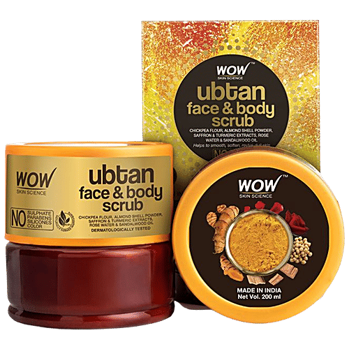 Wow Skin Science Ubtan Face & Body Scrub - Helps To Smooth, Soften, Revive Dull Skin, 200 ml  
