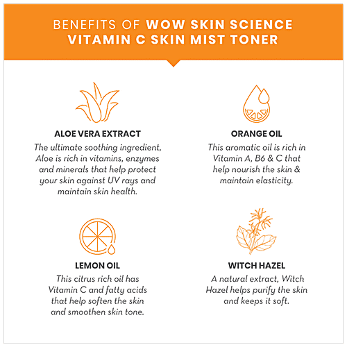 Wow Skin Science Vitamin C Skin Mist Toner - To Help Brighten & Refresh Skin, No Paraben/Silicones, 200 ml  