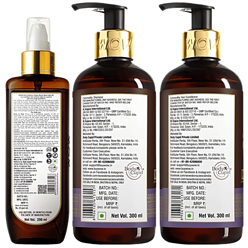 Wow Skin Science Onion Black Seed Ultimate Hair Care Kit - Shampoo + Conditioner + Hair Oil, 3 pcs (Shampoo, 300ml + Conditioner, 300ml + Oil, 200ml) 