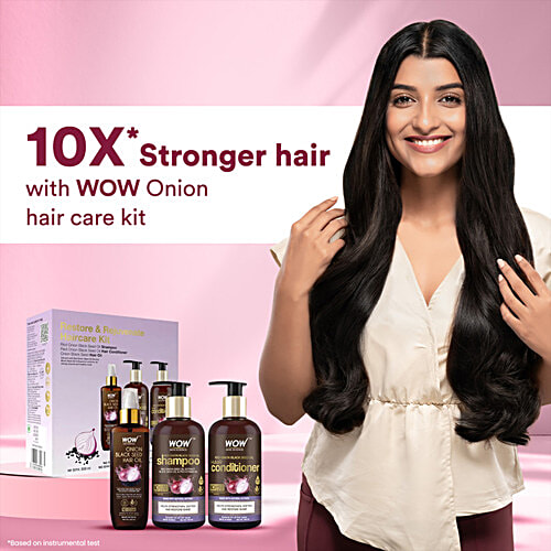 Wow Skin Science Onion Black Seed Ultimate Hair Care Kit - Shampoo + Conditioner + Hair Oil, 3 pcs (Shampoo, 300ml + Conditioner, 300ml + Oil, 200ml) 