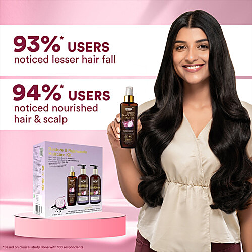 Wow Skin Science Onion Black Seed Ultimate Hair Care Kit - Shampoo + Conditioner + Hair Oil, 3 pcs (Shampoo, 300ml + Conditioner, 300ml + Oil, 200ml) 