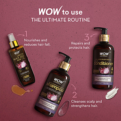 Wow Skin Science Onion Black Seed Ultimate Hair Care Kit - Shampoo + Conditioner + Hair Oil, 3 pcs (Shampoo, 300ml + Conditioner, 300ml + Oil, 200ml) 