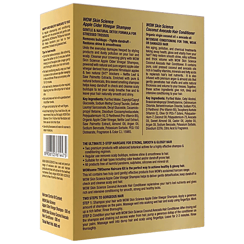 Wow Skin Science Wowsome Twosome Hair Care Combo Kit - Apple Cider Vinegar Shampoo + Coconut, Avocado Oil & Wheat Protein Conditioner, 2 pcs (300 ml each) 