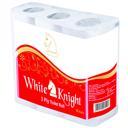 WHITE KNIGHT Toilet Rolls - 3 Ply, 6 pcs (160 Pulls) 