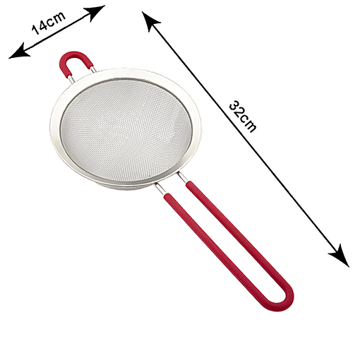 Petals Steel Juice/Soup/Vegetable Strainer With Silicone Grip Handle - 14 Cm, Red, Kitchen Essential, 1 pc  