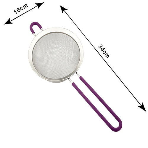 Petals Steel Juice/Soup/Vegetable Strainer With Silicone Grip Handle - 16 Cm, Purple, Kitchen Essential, 1 pc  