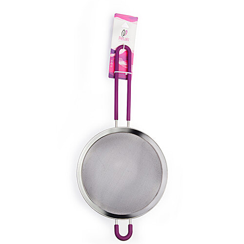 Petals Steel Juice/Soup/Vegetable Strainer With Silicone Grip Handle - 16 Cm, Purple, Kitchen Essential, 1 pc  