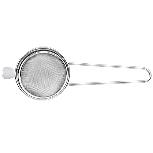 Petals Steel Wire Handle Tea/Coffee/Chai/Channi/Strainer Filter Drainer - Strainer Filter Drainer - 8 Cm Diameter, Kitchen Essential, Hygienic, 1 pc