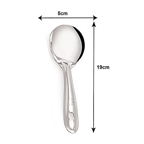 Petals Stainless Steel Cooking/Serving/Spatula - Oval Pan Spoon/Salad/Curry Server, 19 Cm, Kitchen Essential, 1 pc