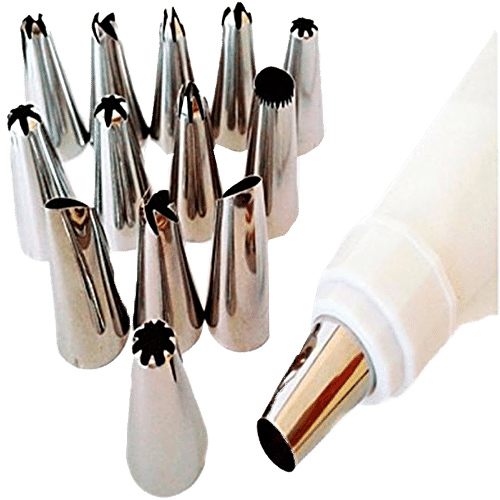 Petals Cake Decorating Set - 12" Icing Piping Reusable Silicone Bag With 6 Steel Nozzles, Baking Essential, 1 pc (6 Nozzles) 