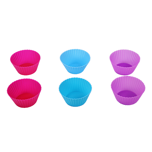 Petals Silicone Reusable Cupcake/Muffin Cake Moulds - 7 Cm Top Dia, Colour May Vary, Baking Essential, 6 pcs  