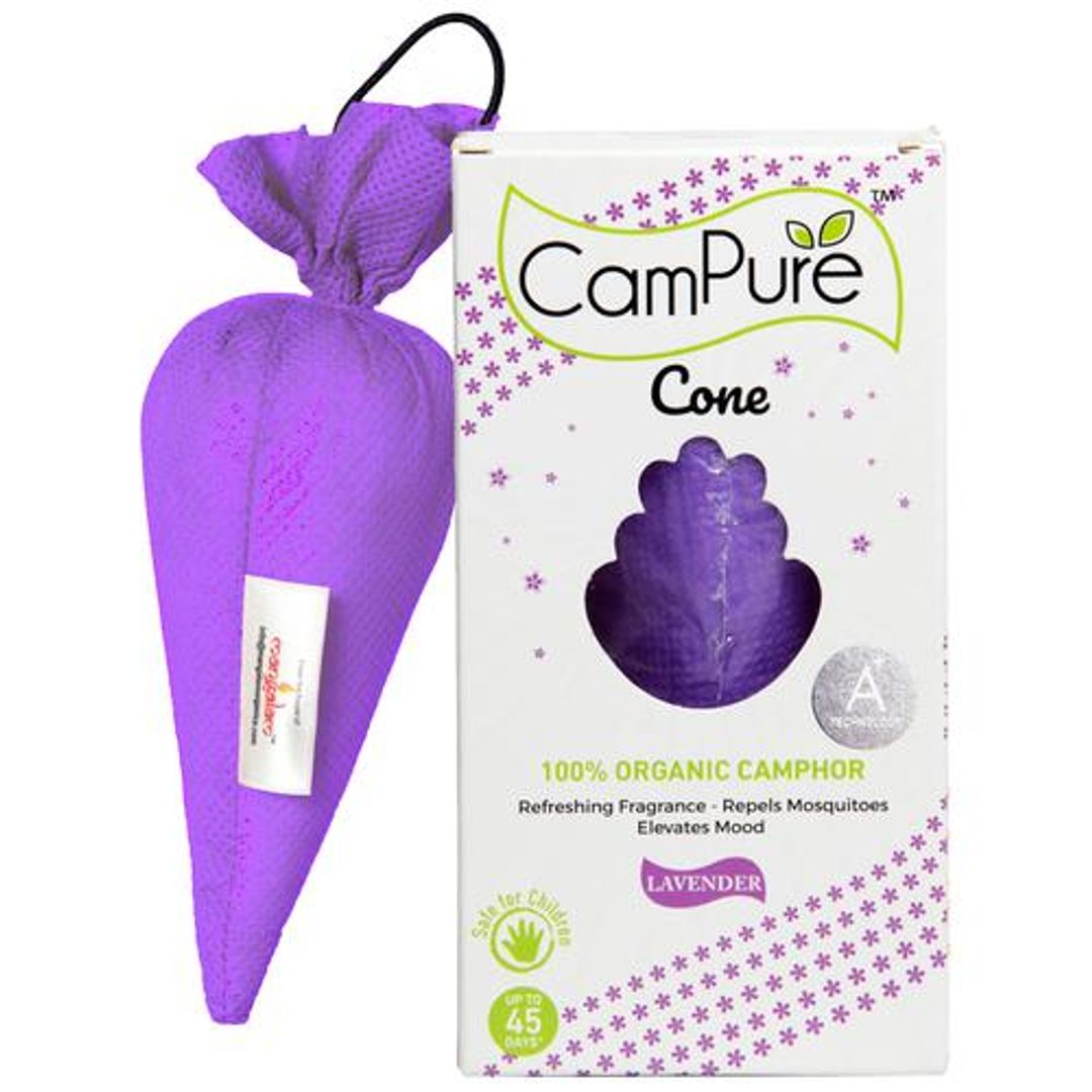 Campure Air Freshener Cone  - Lavender & Camphor, Refreshing Fragrance, Repels Mosquitoes, Elevates Mood, 60 g 