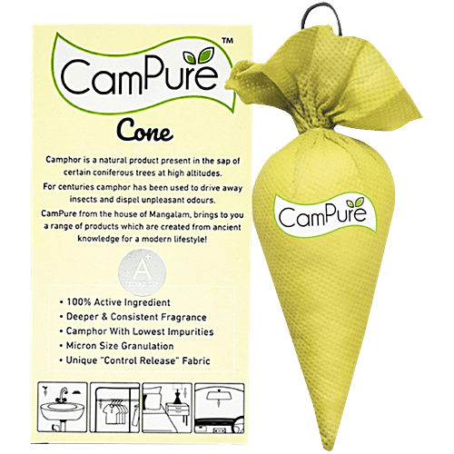 Campure Air Freshener Cone  - Mogra & Camphor Refreshing Fragrance, Repels Mosquitoes, Elevates Mood, 60 g  Organic Camphor
 Refreshing Fragrance
 Repels Mosquitoes
 Elevates Mood