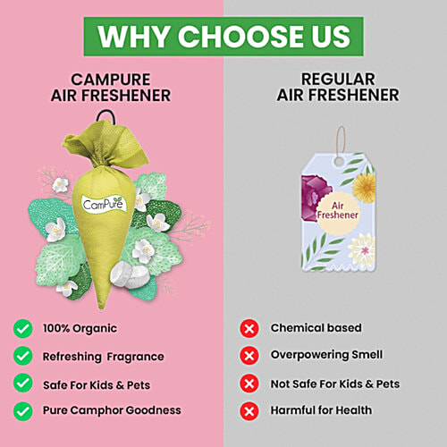 Campure Air Freshener Cone  - Mogra & Camphor Refreshing Fragrance, Repels Mosquitoes, Elevates Mood, 60 g  Organic Camphor
 Refreshing Fragrance
 Repels Mosquitoes
 Elevates Mood