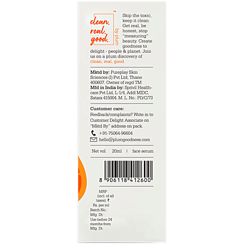 Plum Mandarin & 15% Vitamin C Face Serum - Glow Boost, 20 ml  Reduces Pigmentation & Dark Spots, Light Weight & Quick-Absorbing, No Synthetic Fragrances & Parabens