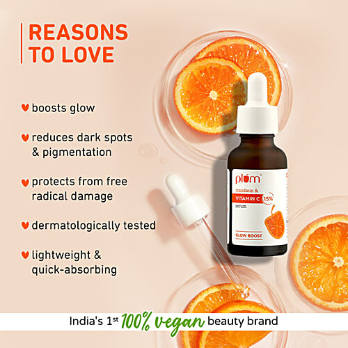 Plum Mandarin & 15% Vitamin C Face Serum - Glow Boost, 20 ml  Reduces Pigmentation & Dark Spots, Light Weight & Quick-Absorbing, No Synthetic Fragrances & Parabens