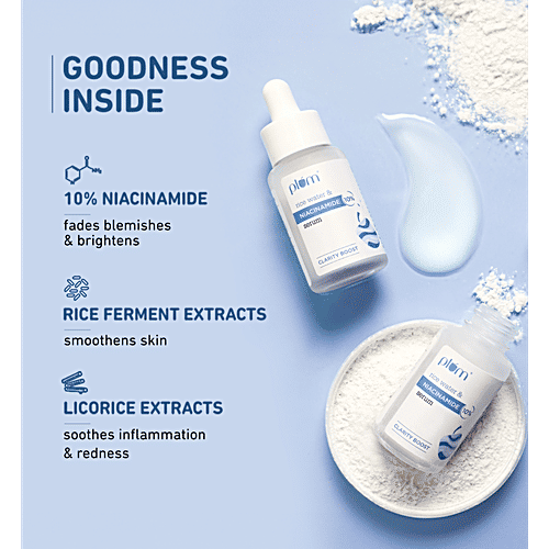 Plum Rice Water & 10% Niacinamide Face Serum - Clarity Boost, 15 ml  Brightens & Smoothens Skin, No Synthetic Fragrances & Essential Oils, Paraben Free