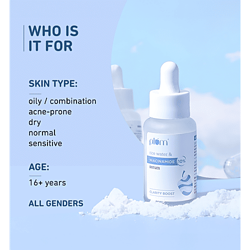 Plum Rice Water & 10% Niacinamide Face Serum - Clarity Boost, 15 ml  Brightens & Smoothens Skin, No Synthetic Fragrances & Essential Oils, Paraben Free