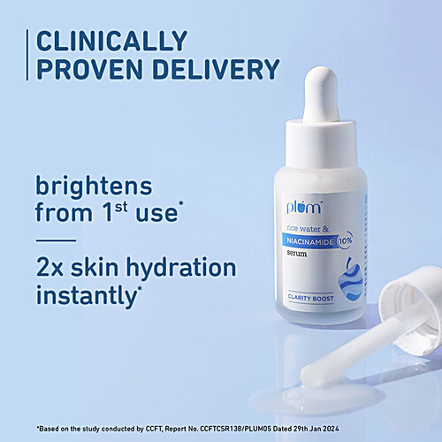 Plum Rice Water & 10% Niacinamide Face Serum - Clarity Boost, 15 ml  Brightens & Smoothens Skin, No Synthetic Fragrances & Essential Oils, Paraben Free